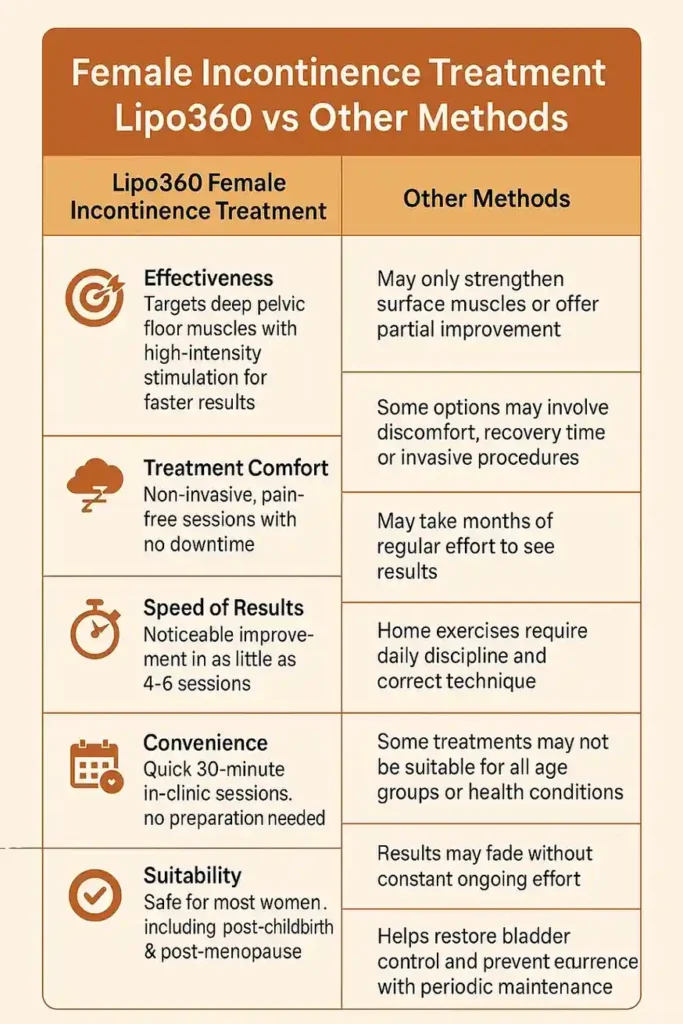 Comprehensive Guide To Female Incontinence Treatment Options 1 Table showing benefits of incontinence treatment Epping